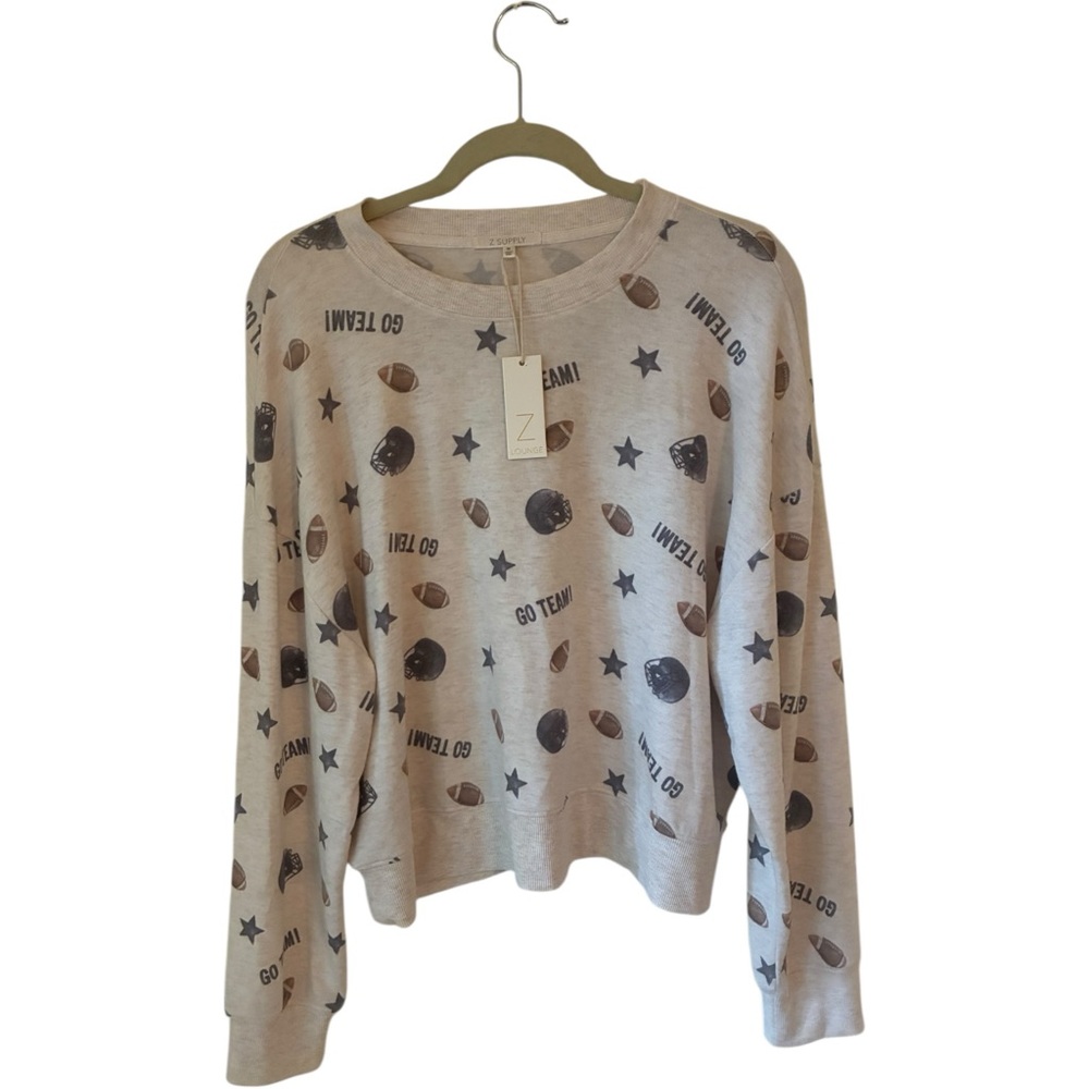 NWT Z Supply Football Star Long Sleeve Top Heather Linen Size M - Picture 4 of 6